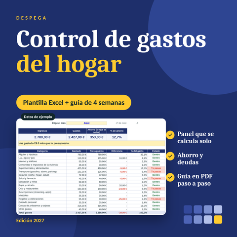 Control de gastos del hogar: plantilla Excel + guía de 4 semanas