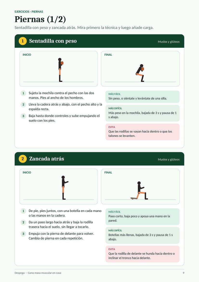 Página del ebook: ejercicios de piernas paso a paso
